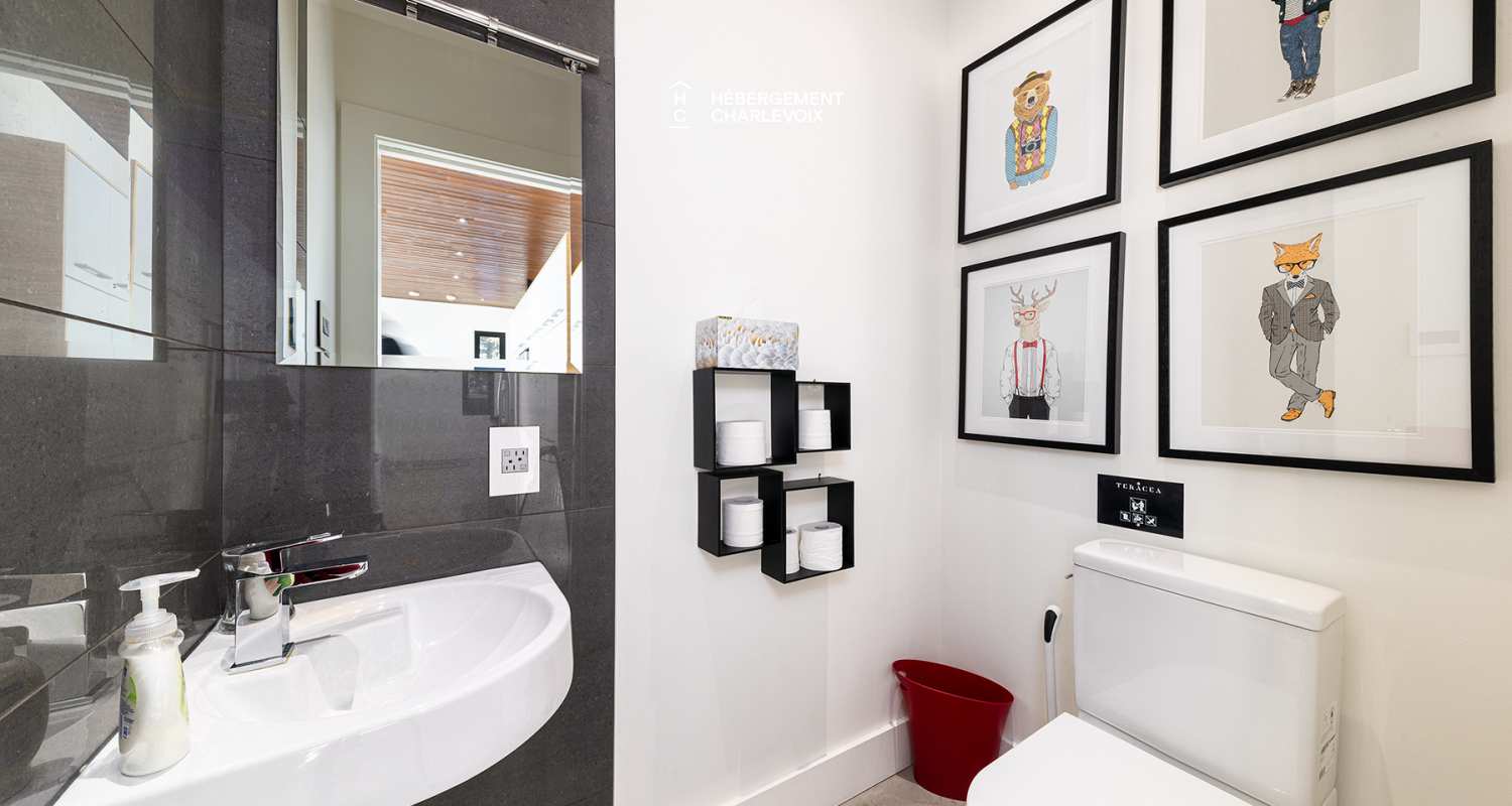 ABS-595 - Un feu de foyer suspendu dans un chalet de luxe à louer dans Charlevoix.