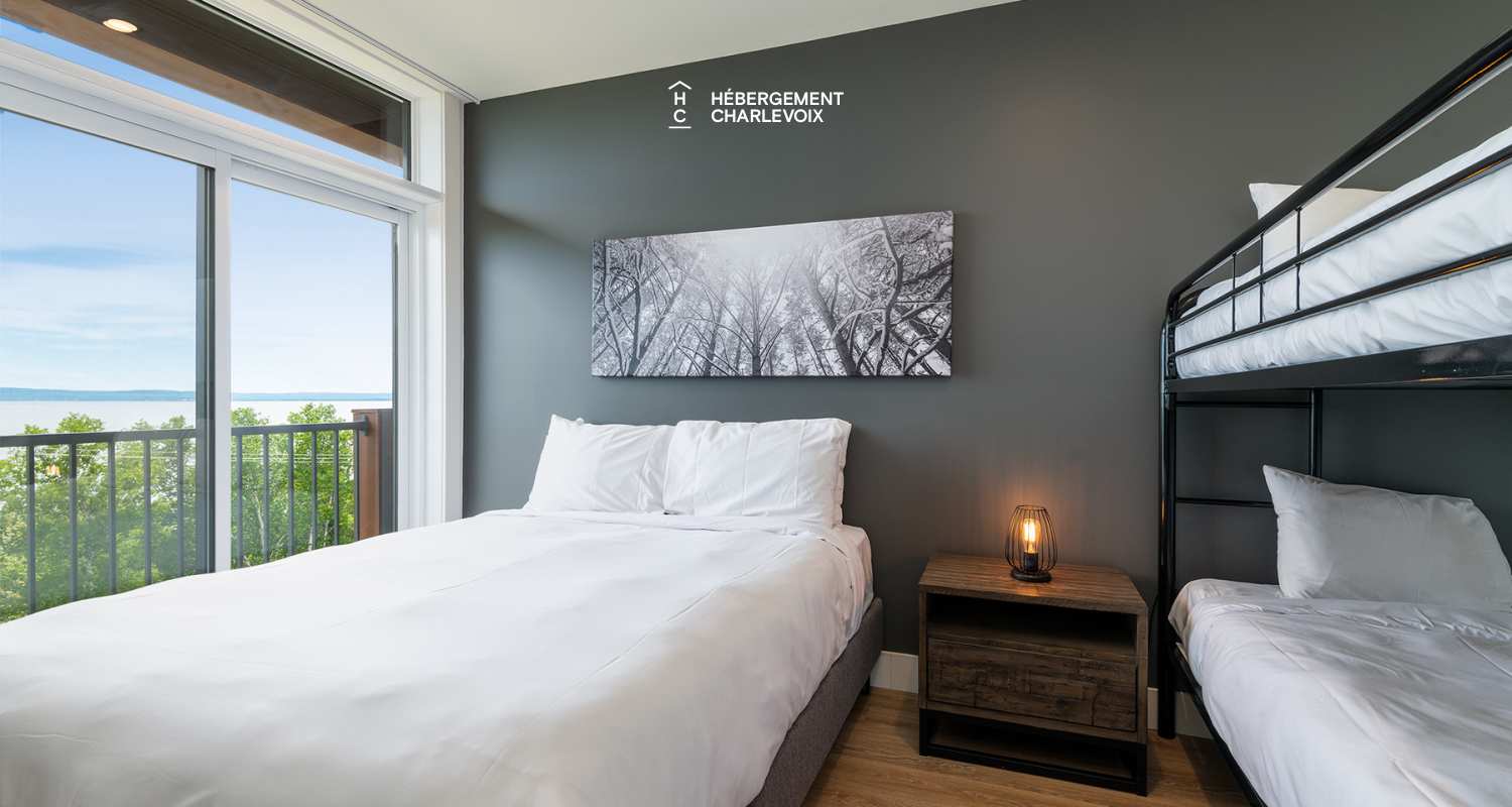 Cache 2 chambres-2 lits Queen, 2 lits simples superposés, 1 divan-lit - 1 à 8 personnes - Idéal pour l'hiver tout comme l'été