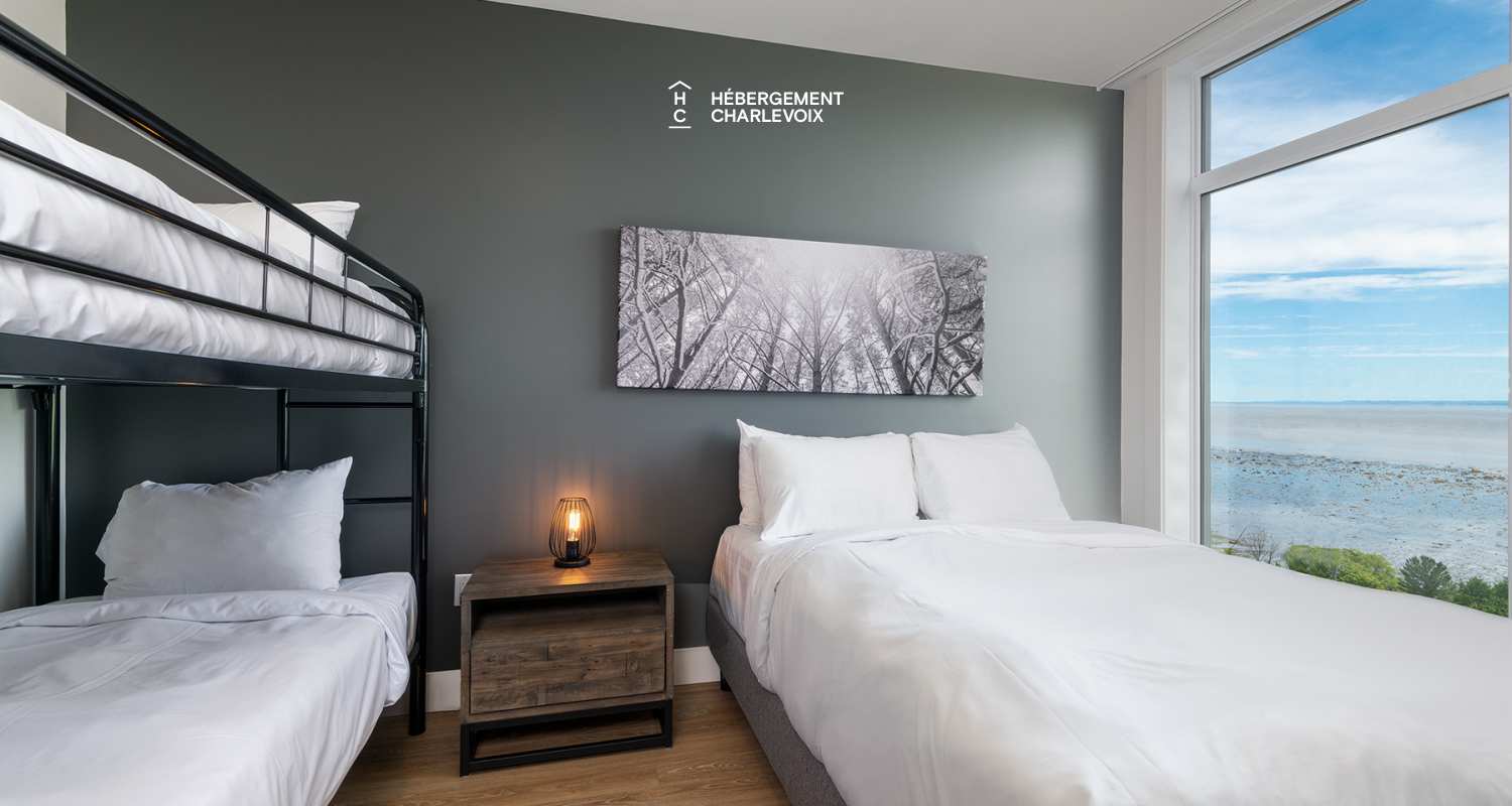 Cache 2 chambres-2 lits Queen, 2 lits simples superposés, 1 divan-lit - 1 à 8 personnes - Idéal pour l'hiver tout comme l'été